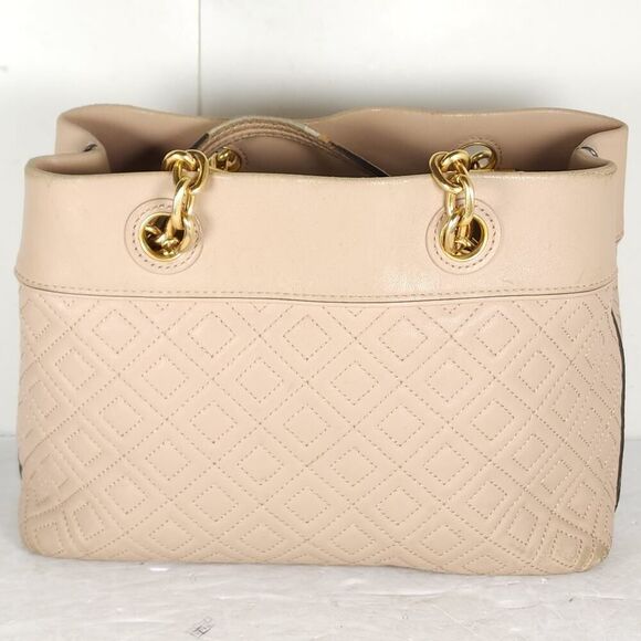 TORY BURCH Light Oak Fleming Diamond Quilted Small Gold Chain Tote Purse Bag - Picture 3 of 16
